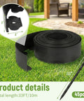 Flexible No Dig Garden Edging Kit 33 Ft By 2 In Plastic Landscape Border With 45 Stakes on green lawn, product details inset