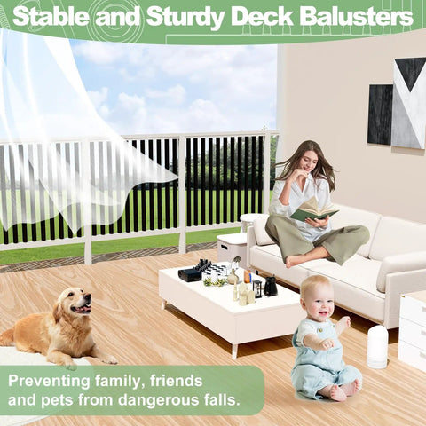Top Shelf 100 Pack 26 Inch Black Aluminum Deck Balusters Built Like A Brick With Zero Fuss Powder Coat and Sharp 3 4 Inch Diameter Hollow Round Railing Spindles For Porch Stairs And Backyards in a modern living space.