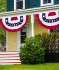 Patriotic Bunting Flags Set Of 4th Of July Independence Day Outdoor Decor Pleated Large Bunting Banner Red White Blue Stars on porch