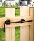 12 Inch Cane Bolt Heavy Duty Drop Rod Gate Stopper Hardware Ground Latch for wooden fences with black finish installed on gate