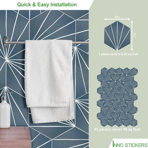 Blue Art Deco Hexagon Flower Peel And Stick Backsplash Tile Set For Kitchen And Bathroom Self Adhesive Wall Tiles Covering Ten Square Feet Dope