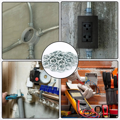 Bulk 50 Pack Galvanized Steel Rigid Conduit Lock Nuts For IMC And Electrical Conduit Fittings Three Quarters Inch Sealing Nut Kits installed