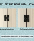 90 Degree Left and Right Installation of Compact 90 Degree Flip Latch Gate Security Lock With Matte Black Finish on wood panels.
