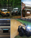 Off-road vehicles with 20Inch 420W LED Light Bar Triple Row Flood Spot Combo, showcasing multi-angle reflector in use.