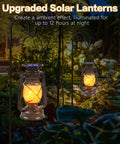 Outdoor Solar Lanterns 2 Pack Waterproof Bronze Flickering Flame Lights for Garden Patio and Yard auto charge no batteries