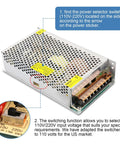 24V 10A Switching Power Supply 240W AC to DC for LED Strip Lights, Adjustable 110V 220V Input, Safe High Efficiency DC Output, Ideal for Home, Office, and DIY Projects, silver metal case with 110V/220V switch