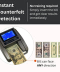 Effortlessly Verify Legit Greenbacks On The Go With This Hella Fast Portable Counterfeit Detector Machine scanning bills in any direction.