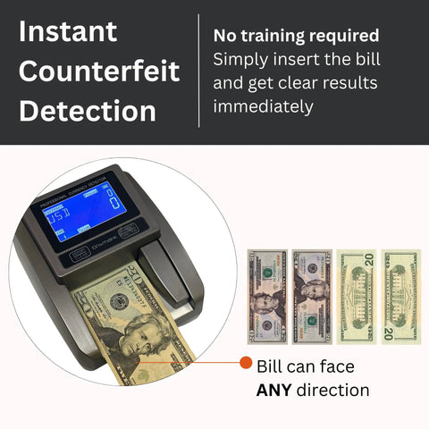 Effortlessly Verify Legit Greenbacks On The Go With This Hella Fast Portable Counterfeit Detector Machine scanning bills in any direction.