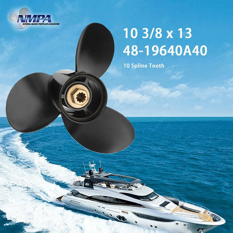 Mercury Outboard Propeller 10 Three Eighths Inch Diameter 13 Pitch 3 Blade Aluminum Right Hand Rotation 10 Spline OEM 48-19640A40 Upgrade For 9.9 15 18 20 25HP Motors Boats