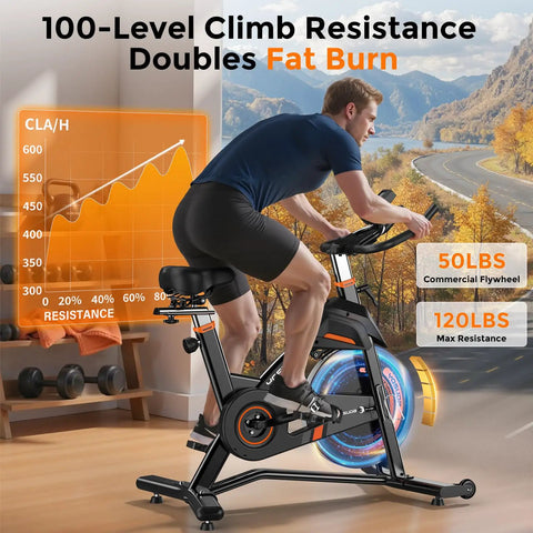 Person using Magnetic Indoor Exercise Bike With Exclusive App, 400 Lb Weight Capacity, 50 Lb Flywheel, adjustable seat indoors