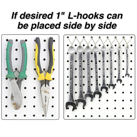 Stainless Steel Pegboard Hooks 50-Pack 1 Inch Long Will Not Fall Out Universal Fit For Any Pegboard Organize Tools Garage Kitchen Crafts Jewelry Retail Displays holding tools