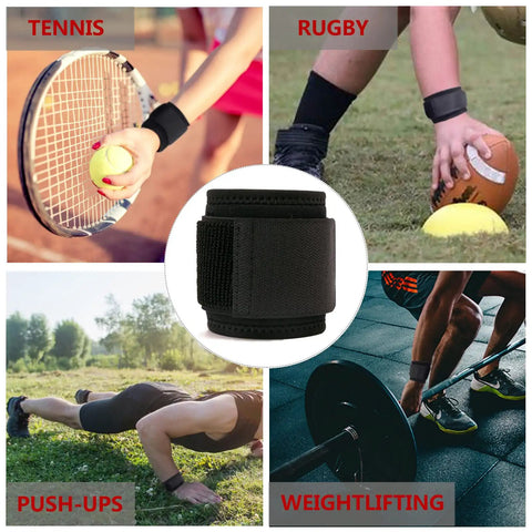2 Pack Wrist Wraps For Carpal Tunnel Relief And Pain Prevention shown in use during tennis, rugby, push-ups, weightlifting
