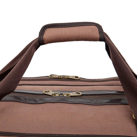 Built To Rock 48 Inch Drum Hardware Battle Bag Vintage Water Resistant Duffle top view showcasing handles and brass zippers
