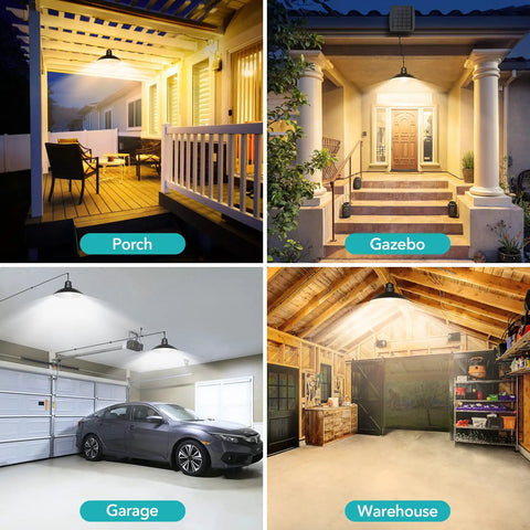 Dual Head Solar Pendant Lights With Remote For Outdoor And Indoor Use IP65 Waterproof Lamp on Porch, Gazebo, Garage, and Warehouse