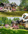 Before and after lawn images with Heavy Duty Lawn Aerator Shoes With Adjustable Straps Spiked Sandals shown in inset.