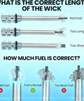 Infinity Lighter 3 In 1 Multitool Keychain Bottle Opener wick and fuel level guide; correct wick length and fuel amount shown