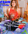 Person using Six Cup Tumbler Turner For Crafts Two Way Spinner Machine Kit with DIY Glitter Epoxy Resin Tumblers.