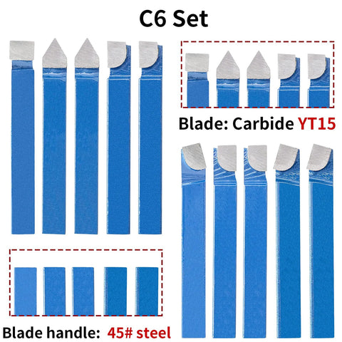 PNBO 1/4in metal lathe tooling 10pc carbide-tipped cutter set; blue handles