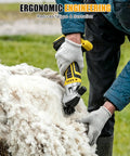 No Sweat Heavy Duty Cordless Sheep Shears For Dewalt 20V Max Battery Not Included, grooming sheep wool close-up.