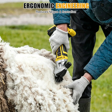 No Sweat Heavy Duty Cordless Sheep Shears For Dewalt 20V Max Battery Not Included, grooming sheep wool close-up.