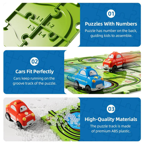 56 Piece Jigsaw Race Track Car Set For Toddlers And Kids Ages 2 3 4 5 6 Colorful City Theme Puzzle Tracks With Cars And Traffic Signs