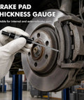 Stainless Steel Brake Pad Thickness Gauge Pen Style Brake Measure Tool No Hassle Wear Check For Garage Crews And Home Mechanics Quick Calibrated Scale Direct Measurement in use on brake rotors.