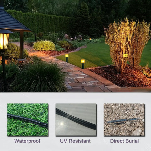 14/2 Low Voltage Landscape Lighting Wire For Outdoor Direct Burial 14 Gauge 2 Conductor 100 Feet Pure Copper Conductors, garden view