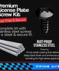 Heavy Duty Black Oxide Stainless Steel License Plate Screws Lock Plates Flat With Zero Rattlin Nonsense For A Slick Front Rear Look On Every Ride Quick Install Pack Of Eight showing black oxide screws and stainless steel rods.