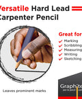 Rugged Graphite Carpenter Pencils That Leave Bold Tracks On Rough Lumber And Power Through Every Jobsite Grind With Hardcore Precision And No Sweat Durability For Woodwork, hand holding pencil marking on surface.