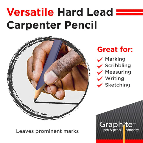 Rugged Graphite Carpenter Pencils That Leave Bold Tracks On Rough Lumber And Power Through Every Jobsite Grind With Hardcore Precision And No Sweat Durability For Woodwork, hand holding pencil marking on surface.