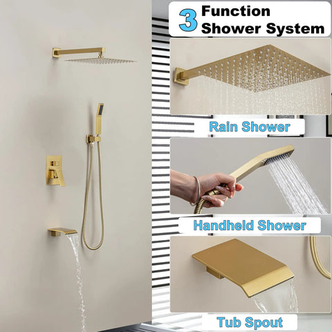 Wall Mounted Shower System With 10 Function High Pressure Handheld Shower Head And 10 Inch Rain Shower Head, Balance Valve And Trim Kit, Brushed Nickel Finish, Spa Grade Luxury Shower Experience