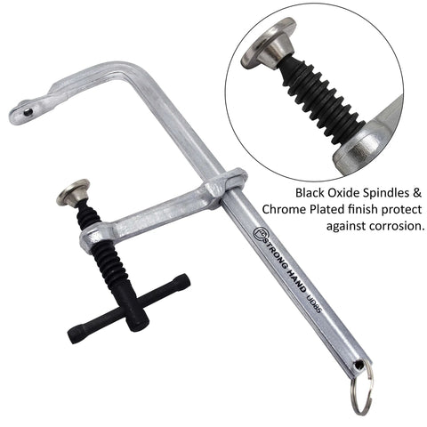 Front view of Light Duty Utility Clamp UD45 With 4.5 Inch Capacity And 500 Pound Clamping Power, metal construction, ergonomic handle.