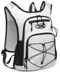 Front view of white Lightweight Hydration Backpack With 2L Or 3L Water Bladder For Cycling, Hiking, Rave And Day Trips, Durable Outdoor Gear