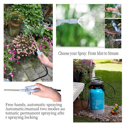Upgraded Reinforced 1.3 Gallon Pump Pressure Sprayer For Plants And Weed Control in garden with adjustable nozzles