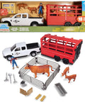Totally Realistic Ranch Truck Playset With Lights And Sounds Cattle Trailer 18 Piece Farm Toy Set Articulated Animals Rancher Figure