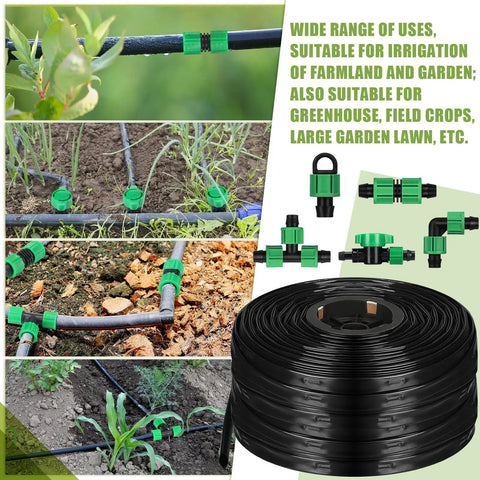 500 Ft 5 Eighth Inch Drip Irrigation Kit with 8 Inch Spacing Drip Tape 16 Mil Hose System for gardens and farms, coiled hose and connectors