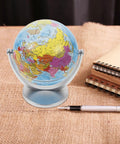 Blue World Globe With Smooth Rotation And Stable Stand For Classroom Office And Home Decor placed on burlap cloth
