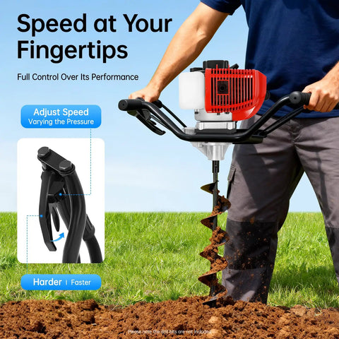 User operating 52cc Gas Powered Post Hole Digger 2HP Workhorse Heavy Duty Earth Auger For Fence Posts Garden Landscaping And Farm Projects
