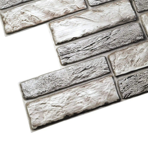 PG 7008 10 Faux Old Brick PVC 3D Wall Panel Set In Light Beige Grey Rustic Look For Interior Accent Walls detail view