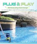 Heavy Hitter Submersible Sump Pump For Smooth Heavy Duty Water Draining Up To 5500 Gph And Thirty Five Feet Vertical Lift With Durable Corrosion Resistant Thermoplastic Housing in use pumping water from a pool.
