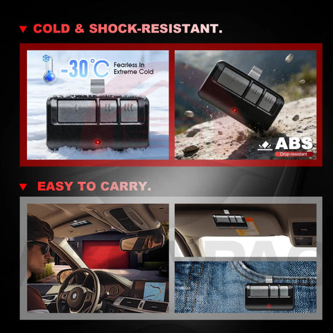 Universal Garage Door Opener Remote That Plays Nice With LiftMaster Sears Craftsman, shown cold-resistant and easy to carry.