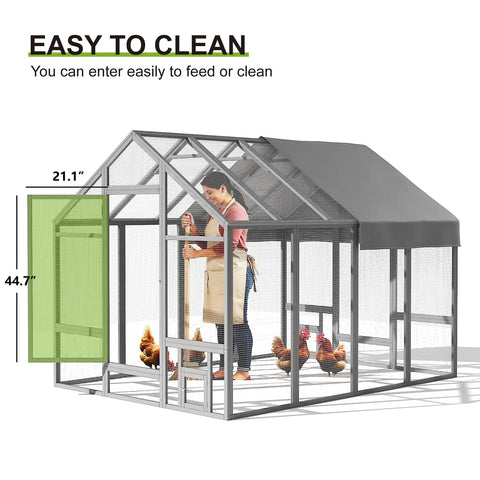 Walk In Wooden Chicken Coop For 10 To 12 Chickens With Large Outdoor Run Predator Proof Galvanized Mesh Covered Poultry Cage Includes Feeder And Easy Access Doors For Backyard Farm Or Yard Easy Clean Up