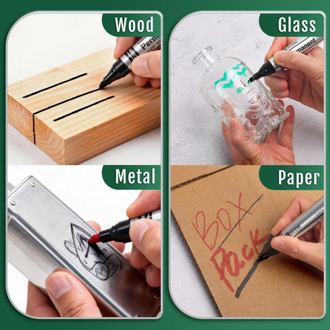 Extra Large Permanent Markers With Smooth As Butter Chisel Tips And Legit Fast Dry Waterproof Ink In Black Red Blue And Green For Crushing Through Cardboard Or Cranking Out Bold Labels With Zero Fade In This 12 Pack Bundle used on wood, metal, glass, and paper.