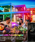 Outdoor Waterproof LED Strip Lights 100 Ft RGB Color Changing With Music Sync IP65 used on a modern house at night