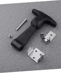 Two Pack Stainless Steel T Handle Latches With Rubber Padding components on grey surface including brackets and bolt