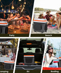 32 Quart Electric Car Cooler Warmer With Smooth Rolling Wheels Keeps Food And Drinks Ice Cold used at party, beach, camping, RV, and boating.