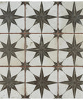 Harmonia Kings Star Nero 13 By 13 Ceramic Floor And Wall Tile with star patterns, glazed textured finish, low sheen, PEI IV Grade 1