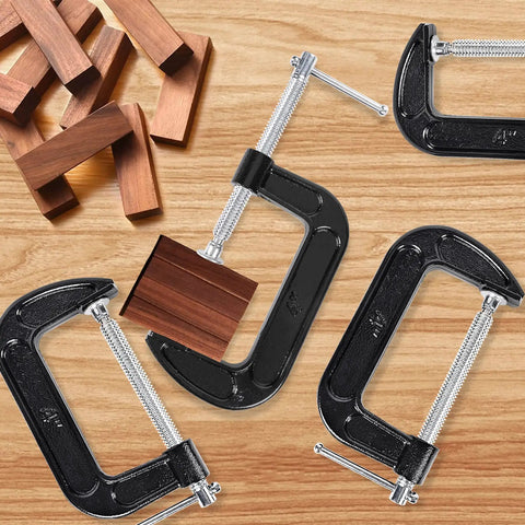 Eight Piece 4 Inch Heavy Duty C Clamps Set With Cast Iron Frame And Sliding T Handle 1125 Lb Clamp Force