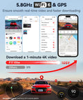 Smartphone interface showcasing GPS and WiFi features of Elite 4K Dash Cam With 3 Channel Front 4K, Rear 2.5K, Cabin 1080P