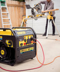 4500 Watt Dual Fuel Open Frame Inverter Generator with Electric Start for RVs and Camping 64 Db Quiet Technology on driveway